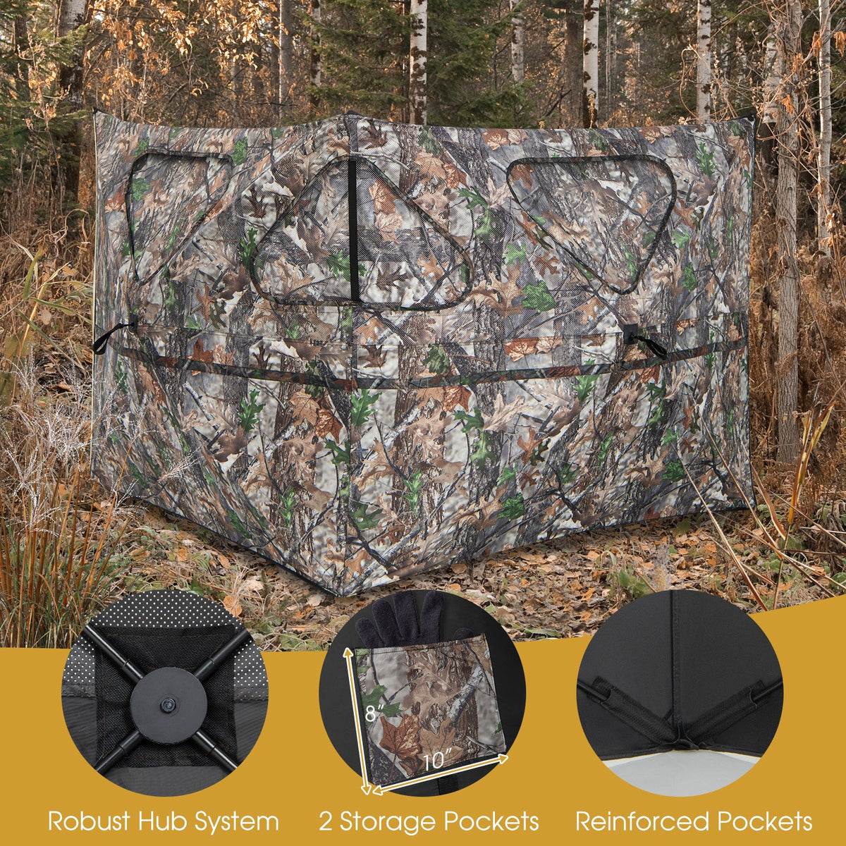 2-Panel Hunting Ground Blind Pop Up Fence with 3 Shoot Through Ports