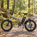 Foldable fat tire e-bike on a forest trail