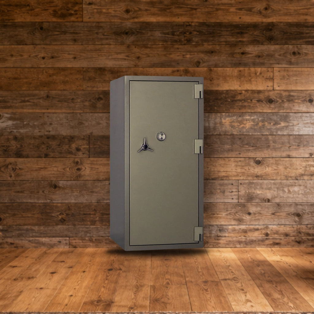 Steelwater BFB-1505 safe in a rustic hunting lodge den