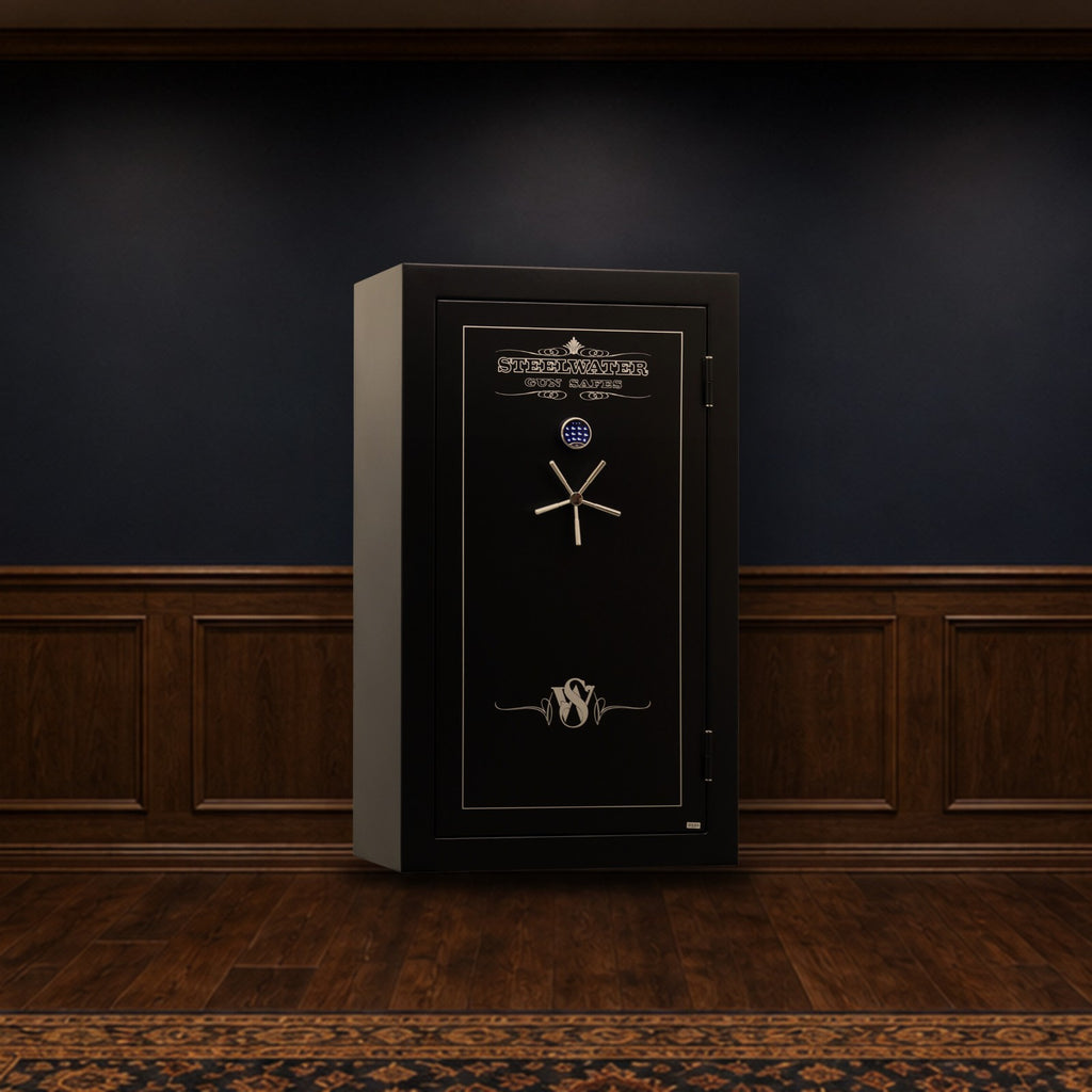 Steelwater LD724228 safe in a finished basement man cave