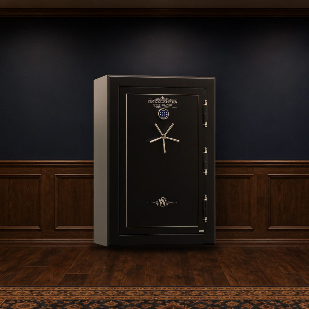 Steelwater MAX723928 safe in a finished basement man cave