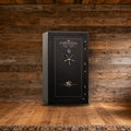 Steelwater HD724228 safe in a rustic hunting lodge den