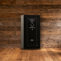 Steelwater LD593024 safe in a rustic hunting lodge den
