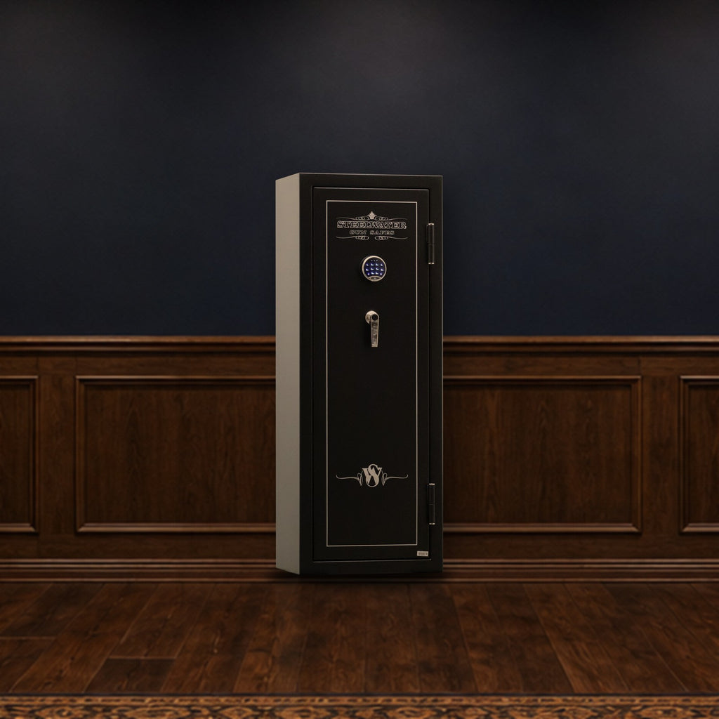 Steelwater EGS5922 safe in a finished basement man cave