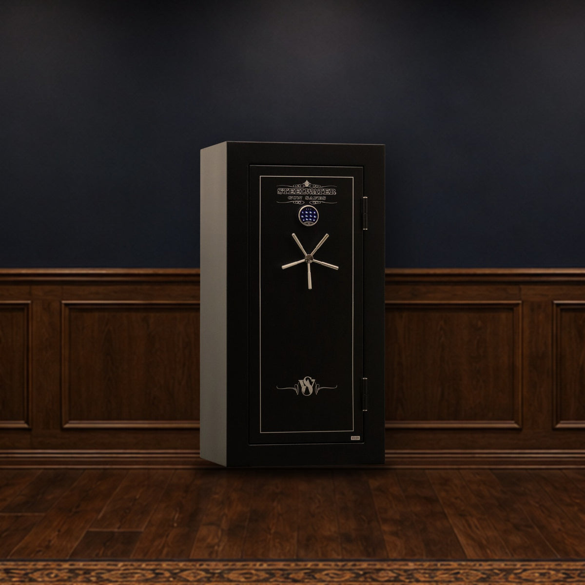 Steelwater LD593024 safe in a finished basement man cave