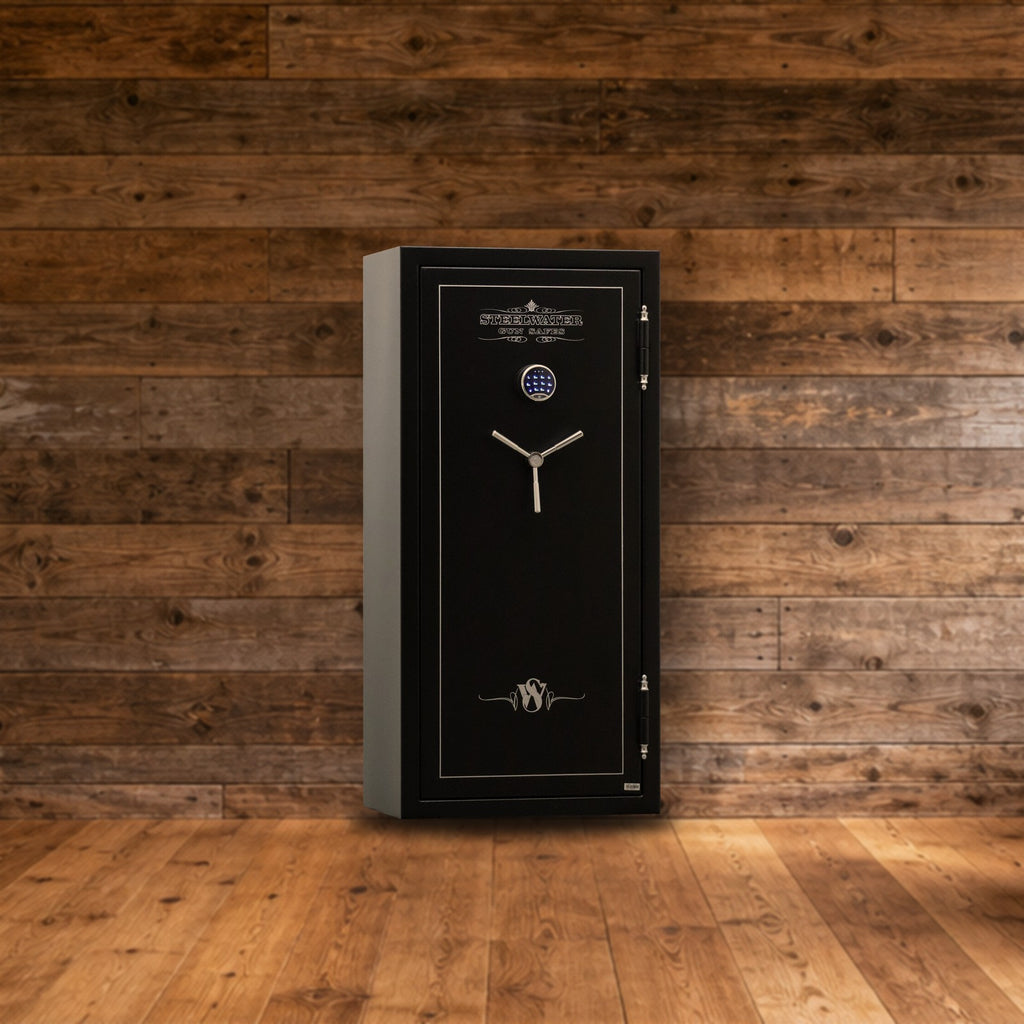 Steelwater SW592818 safe in a rustic hunting lodge den
