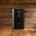 Steelwater HD593024 safe in a rustic hunting lodge den