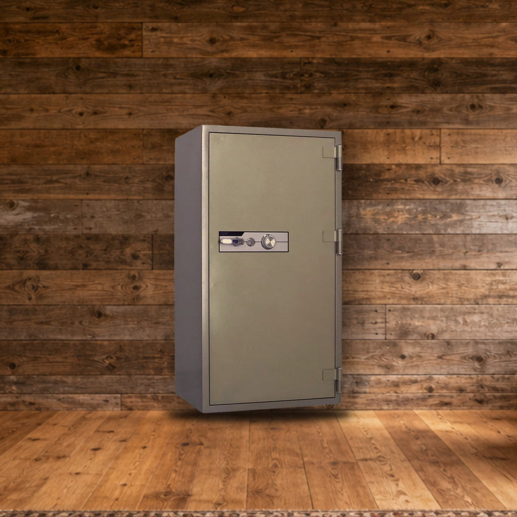 Steelwater BS-1700C safe in a rustic hunting lodge den