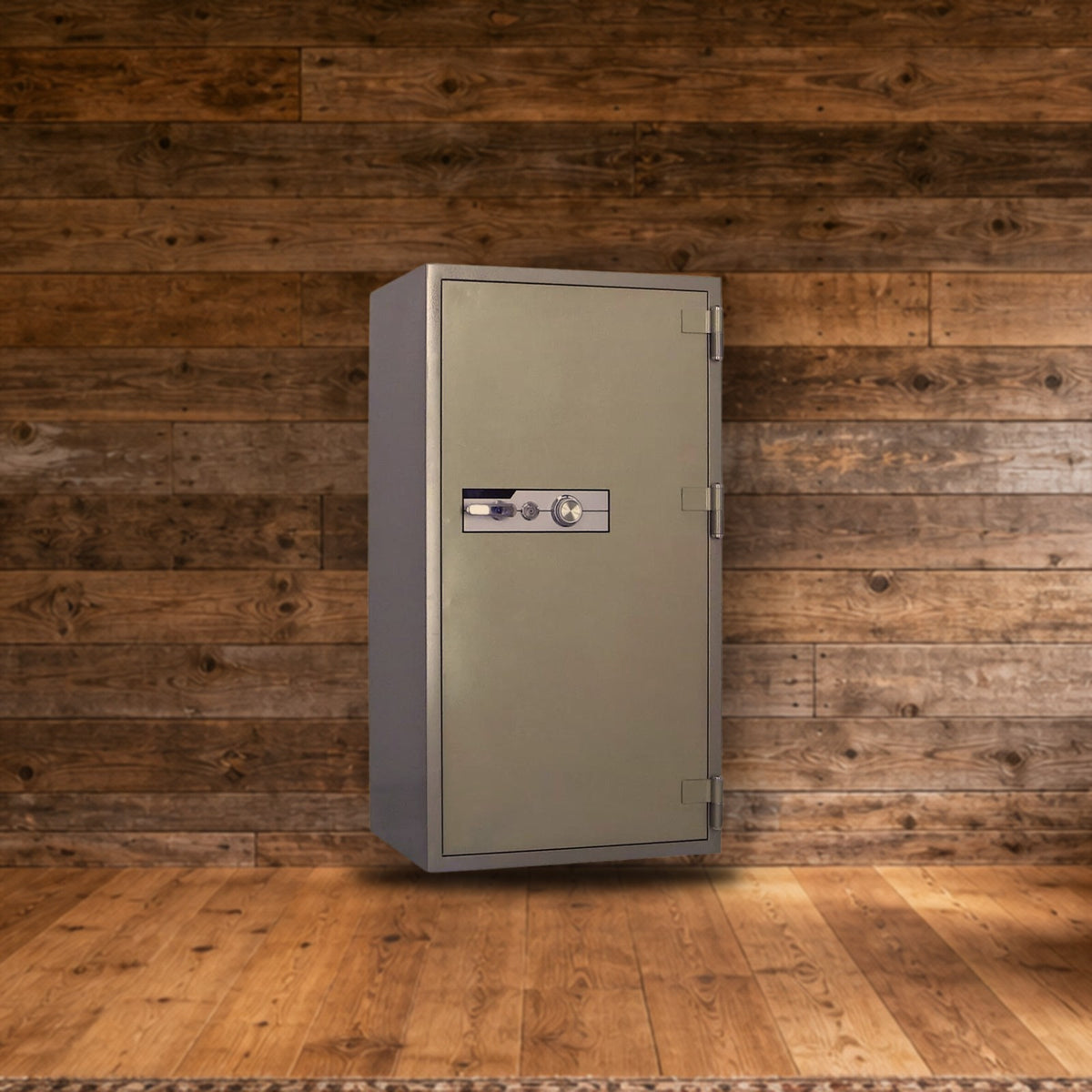 Steelwater BS-1700C safe in a rustic hunting lodge den